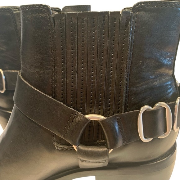 SAM EDELMAN Bellamie Ankle Boot Leather Premium Stacked Heel 2 1/4” Black 7 - Picture 5 of 13